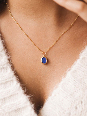 Povoir des Pierres Collar Baño Oro Piedra De Lapìz Lazuli